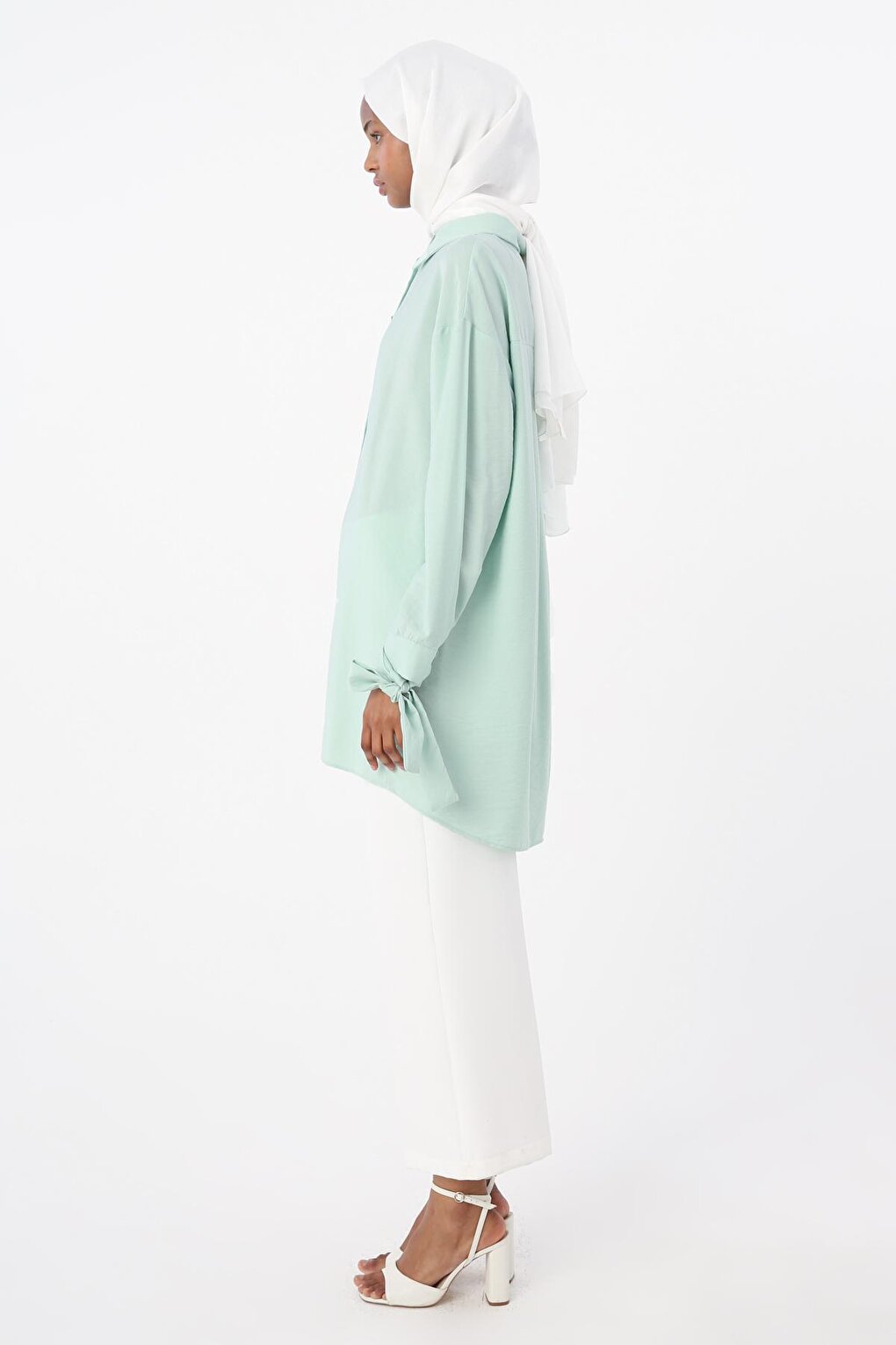 Light Green Removable Ribbon Shirt Tunic