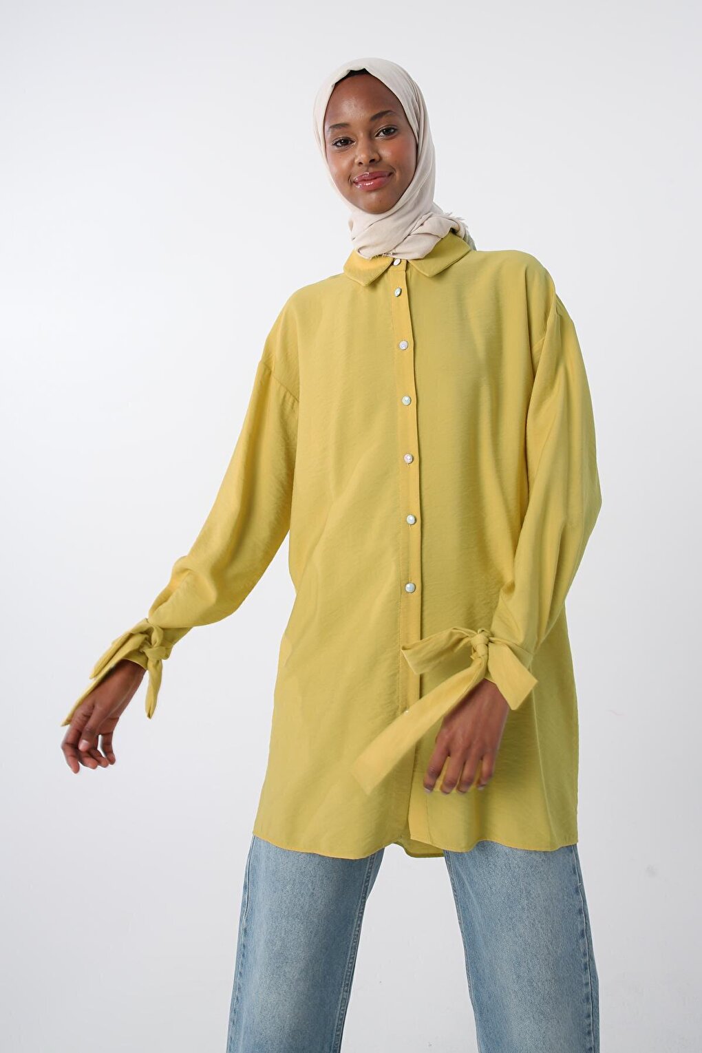 Yellow Removable Ribbon Shirt Tunic