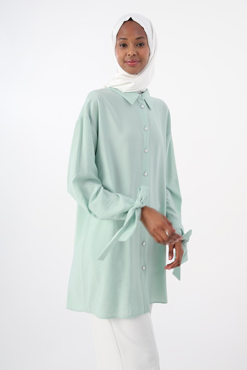 Light Green Removable Ribbon Shirt Tunic