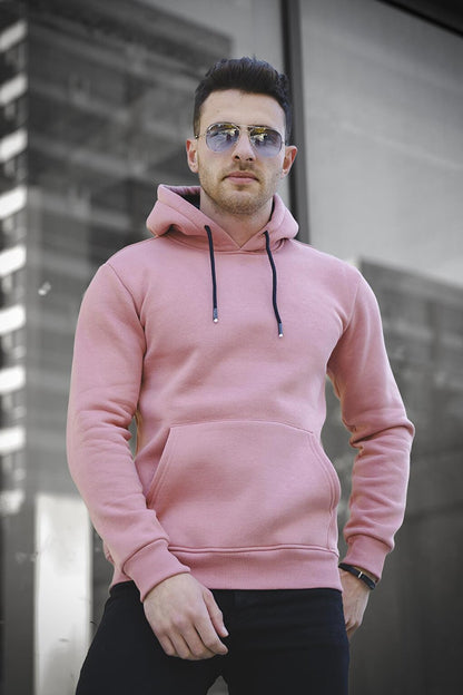 Janvier Three Thread Rose Gold Fitted Hooded Basic Men's Sweatshirt