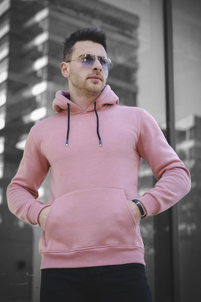 Janvier Three Thread Rose Gold Fitted Hooded Basic Men's Sweatshirt