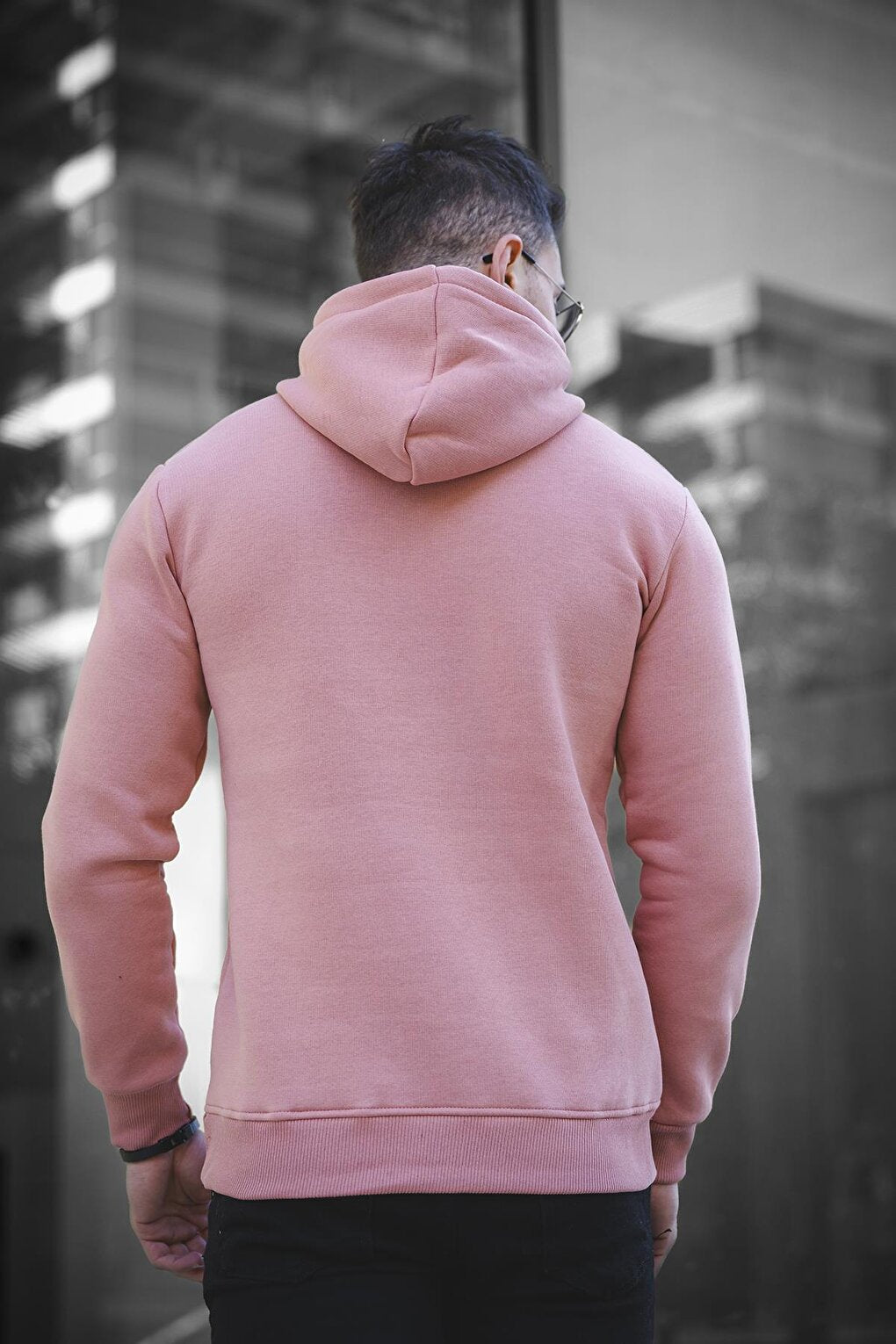 Janvier Three Thread Rose Gold Fitted Hooded Basic Men's Sweatshirt