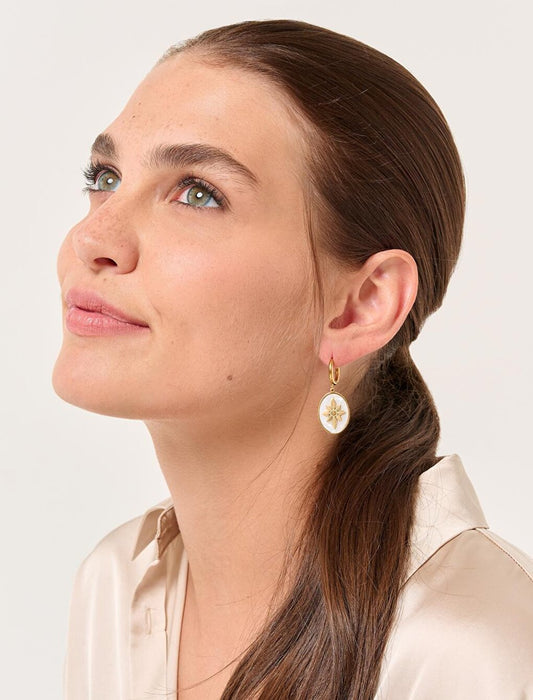 Stylish Dangle Earrings with White Flower Figures