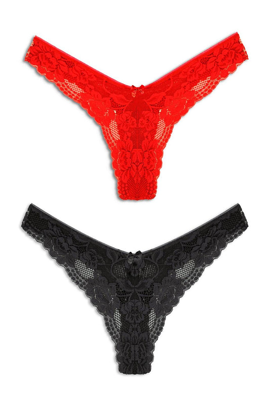 Lace High Waist Women's Thong Panties 2-pack