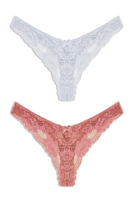 Lace High Waist Women's Thong Panties 2-pack