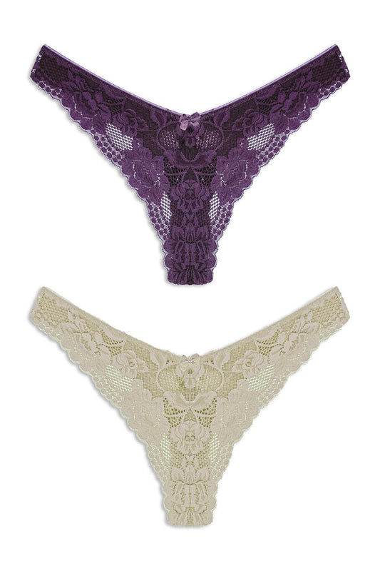 Lace High Waist Women's Thong Panties 2-pack