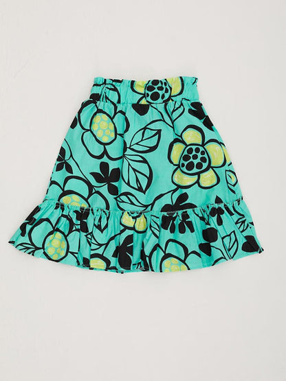 Girl's Elastic Waist Ruffled Patterned Skirt