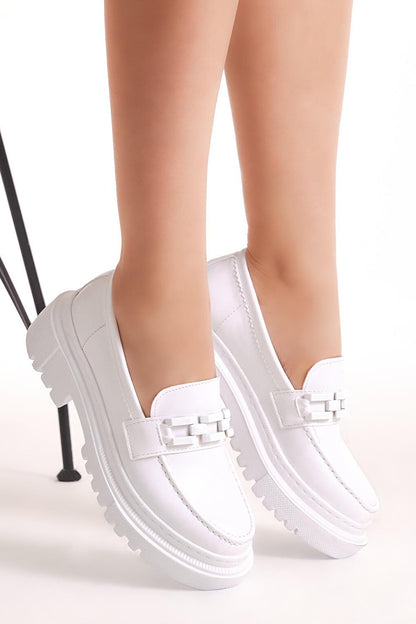 Women's White Chain Buckle High Sole Casual Shoes