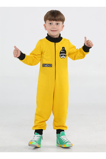 Yellow Space Boy's Zippered Jumpsuit