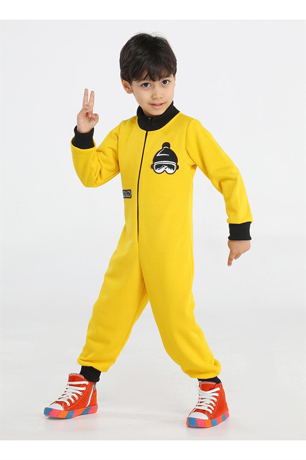 Yellow Space Boy's Zippered Jumpsuit