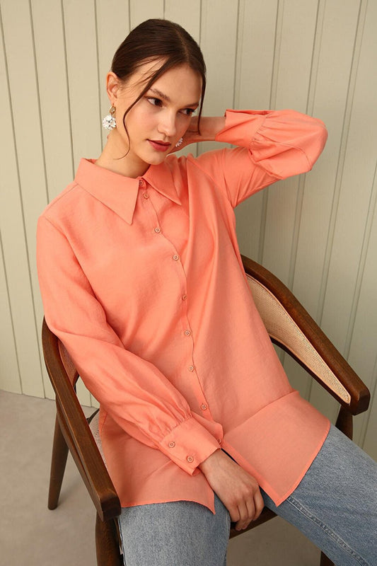 Salmon Pointed Collar Shirt Tunic