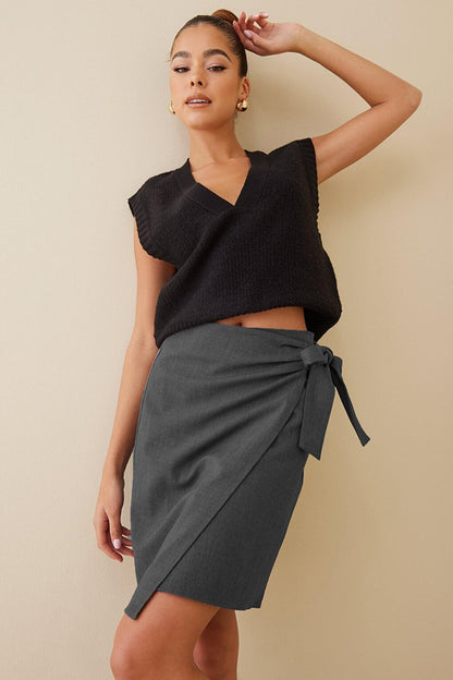 Women's Anthracite Basic Tied Fabric Skirt MG1458