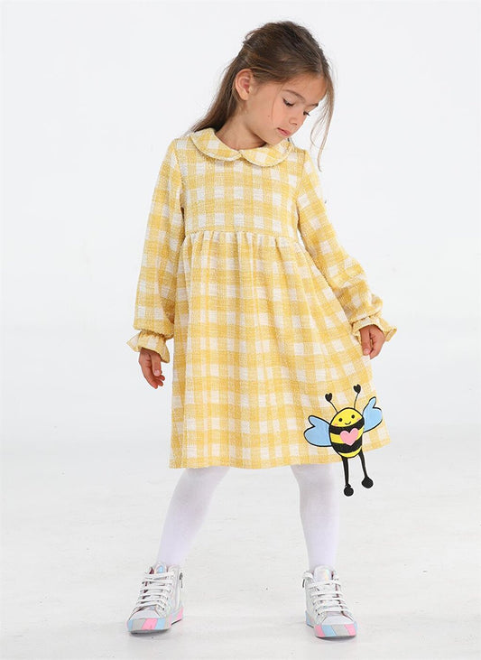 Bee Yellow Baby Collar Plaid Dress