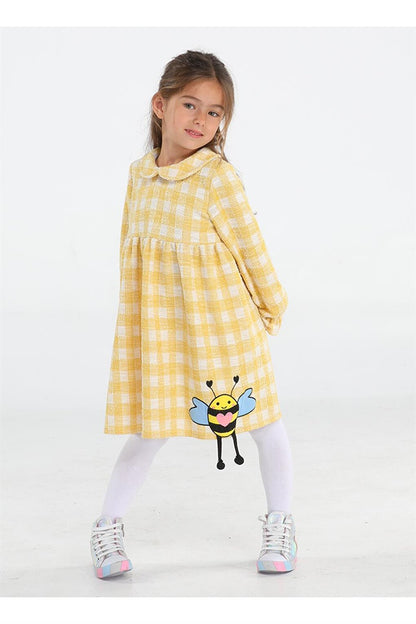 Bee Yellow Baby Collar Plaid Dress