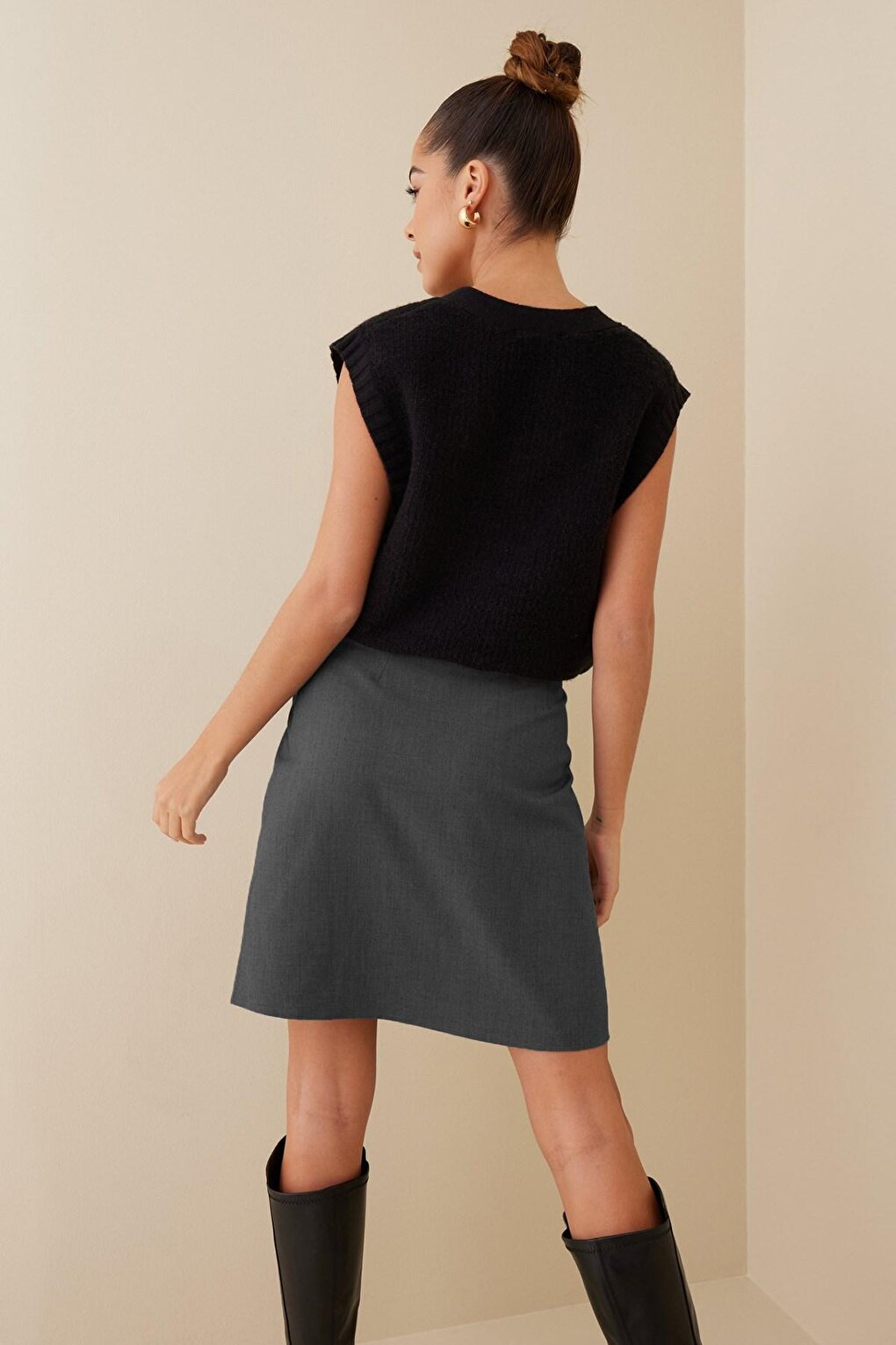 Women's Anthracite Basic Tied Fabric Skirt MG1458