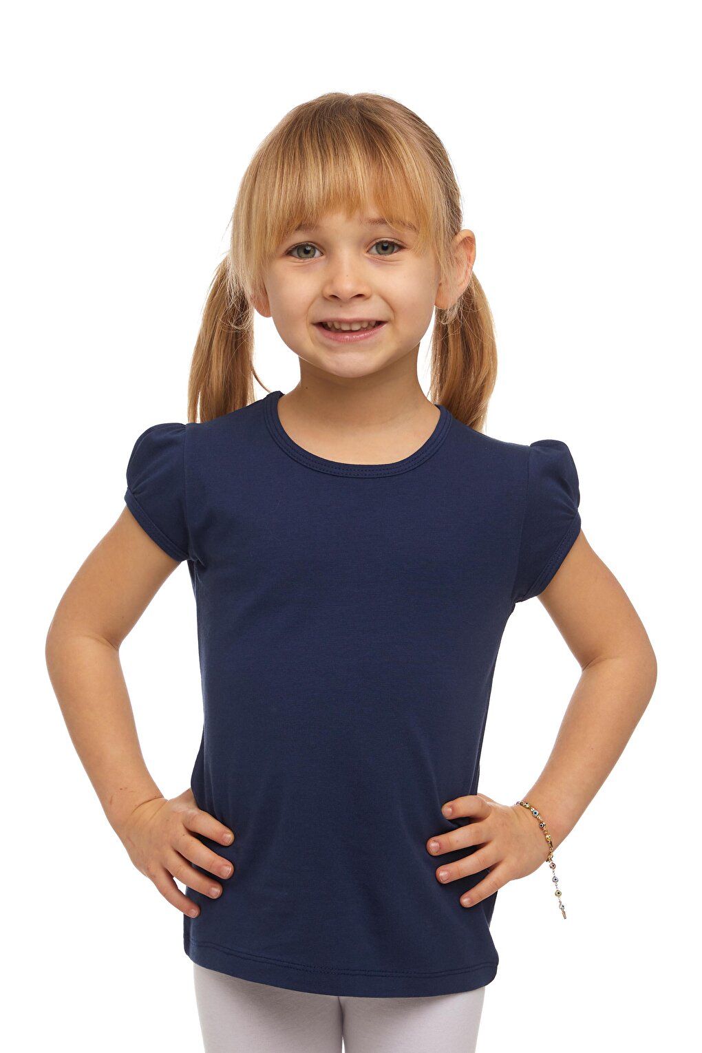 Light Navy Blue Girl's Short Sleeve Basic T-Shirt