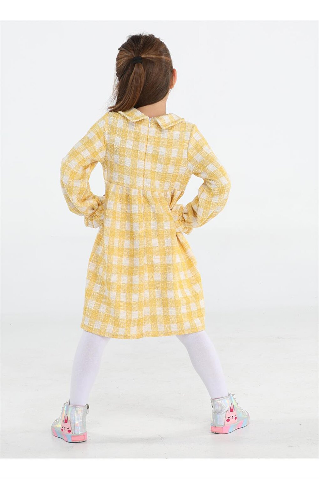 Bee Yellow Baby Collar Plaid Dress