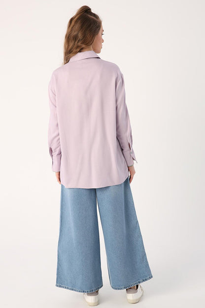 Light Lilac Colored Viscose Shirt with Piping Detail