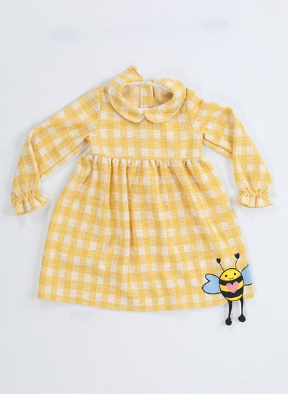 Bee Yellow Baby Collar Plaid Dress