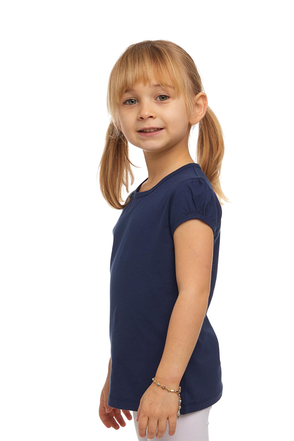 Light Navy Blue Girl's Short Sleeve Basic T-Shirt