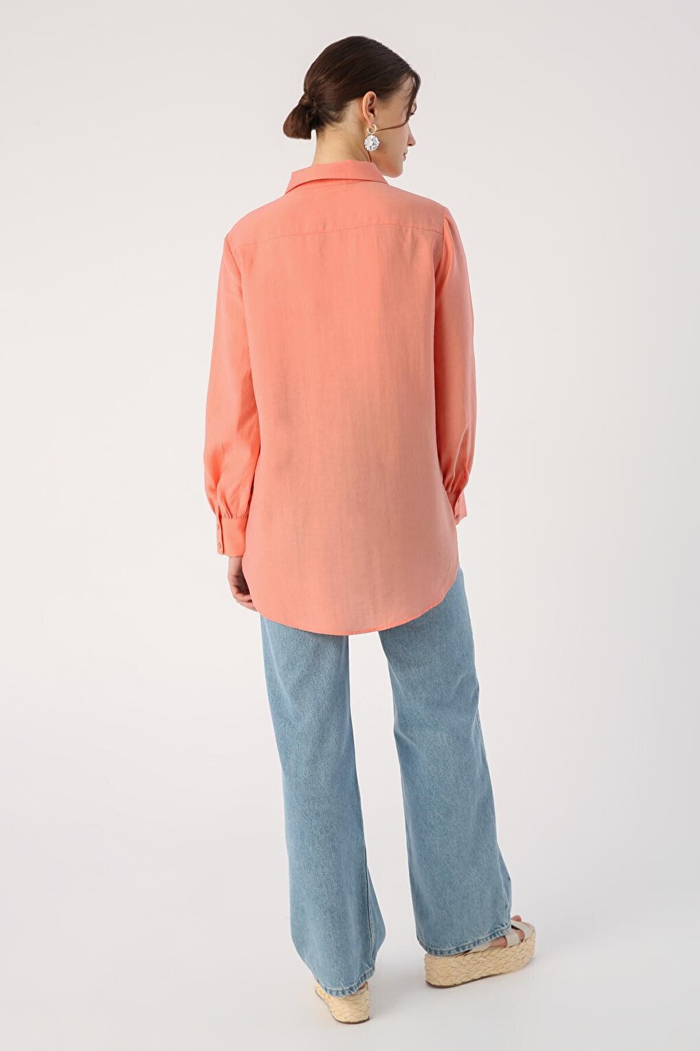 Salmon Pointed Collar Shirt Tunic