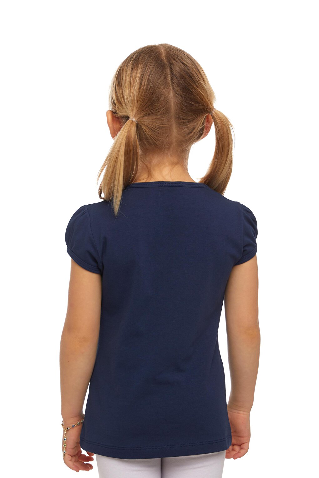 Light Navy Blue Girl's Short Sleeve Basic T-Shirt