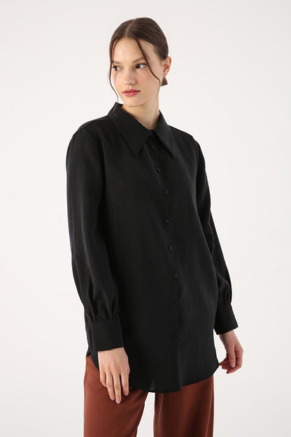 Black Pointed Collar Shirt Tunic