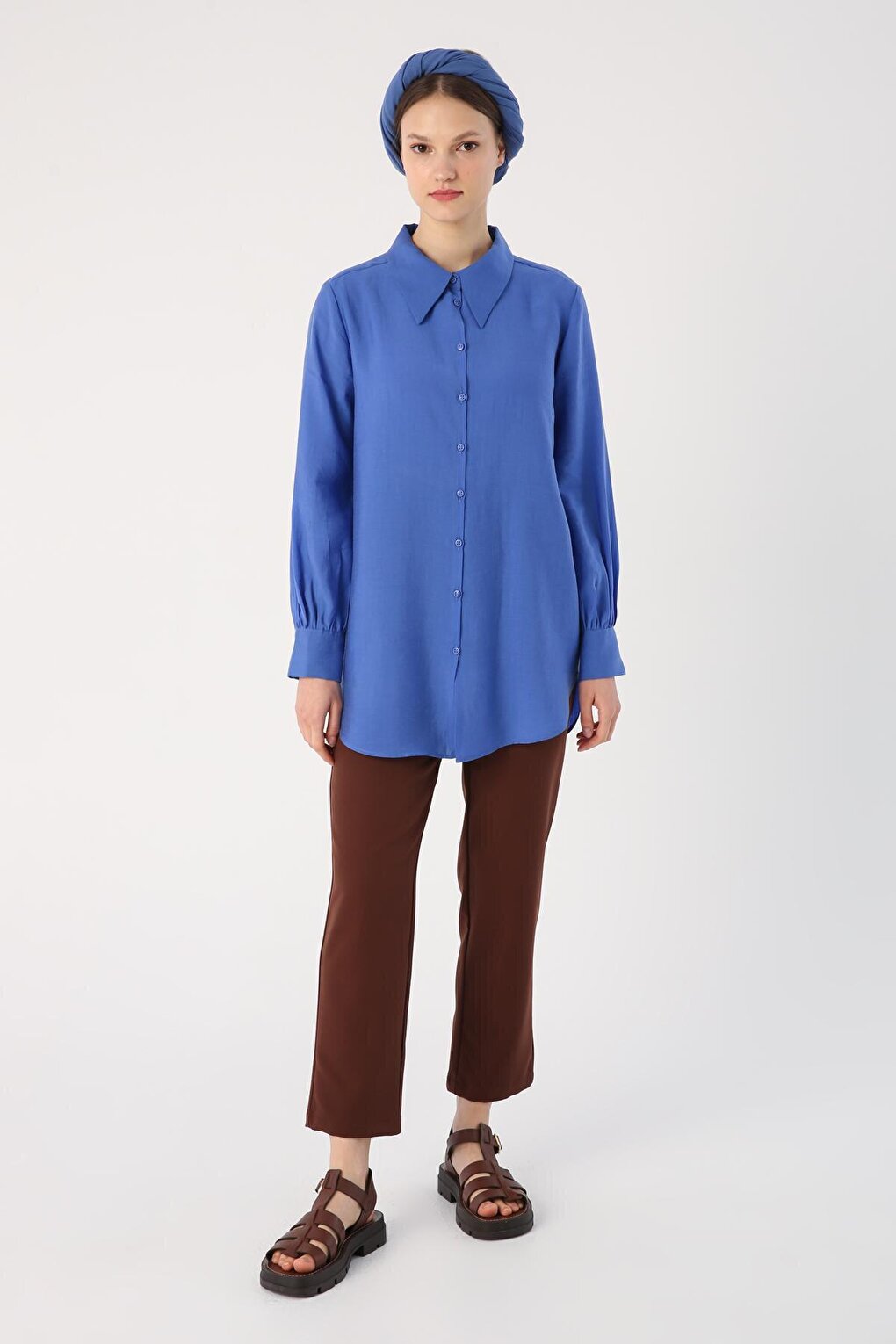 Blue Pointed Collar Shirt Tunic