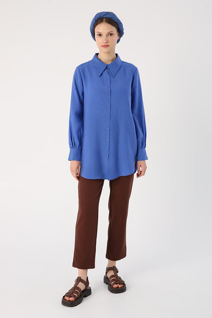 Blue Pointed Collar Shirt Tunic