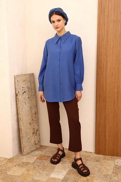 Blue Pointed Collar Shirt Tunic