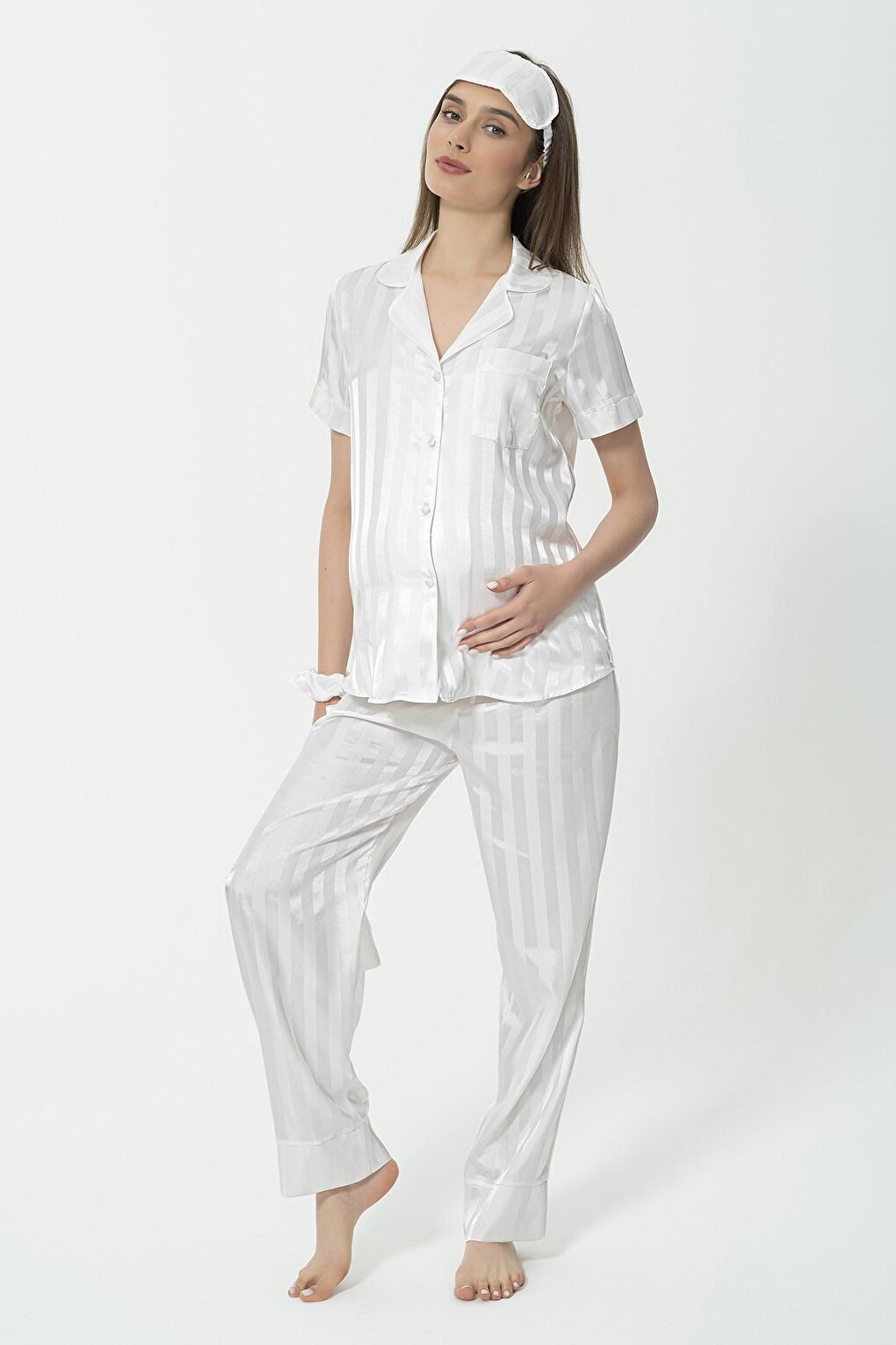 5-Piece Jacquard White Maternity Pajama Set