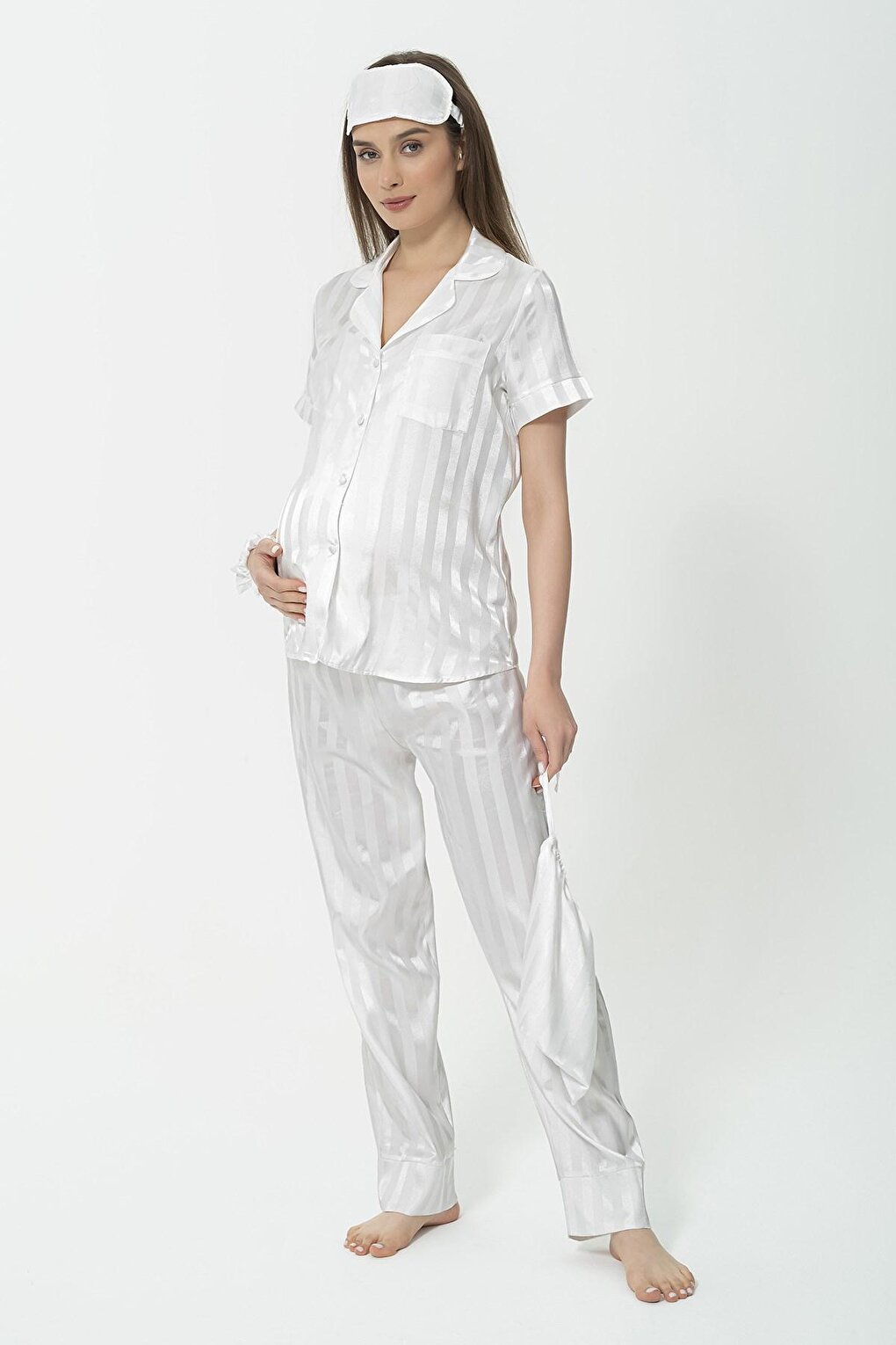 5-Piece Jacquard White Maternity Pajama Set