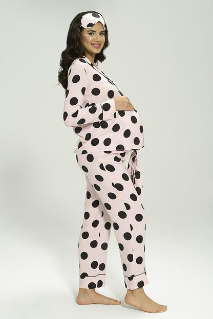 5-Piece Viscose Polka Dot Pink Pajama Set