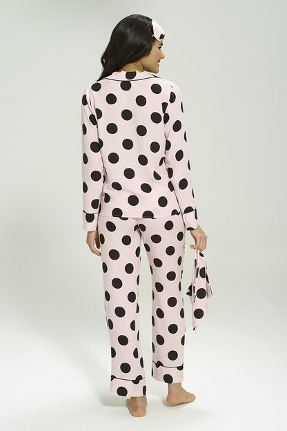 5-Piece Viscose Polka Dot Pink Pajama Set