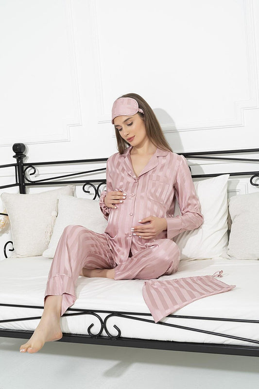 5-Piece Jacquard Dusty Rose Maternity Pajama Set