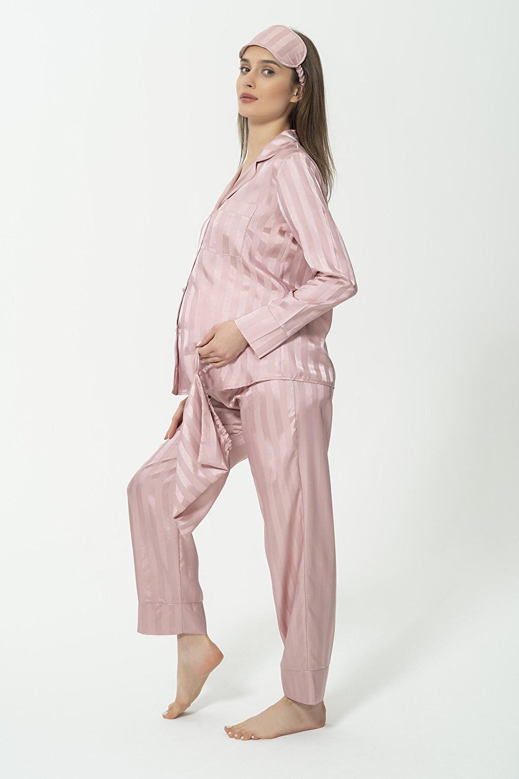 5-Piece Jacquard Dusty Rose Maternity Pajama Set