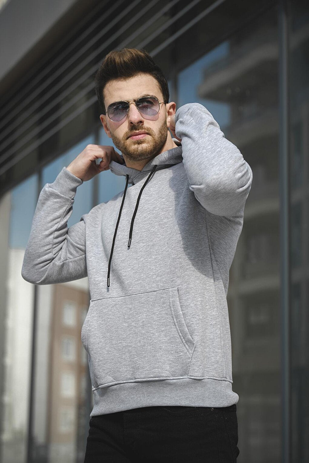 Janvier Three Thread Rose Gold Fitted Hooded Basic Men's Sweatshirt