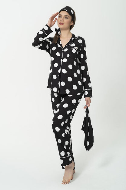 5-Piece Viscose Polka Dot Black Maternity Pajama Set