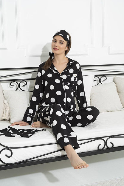 5-Piece Viscose Polka Dot Black Maternity Pajama Set