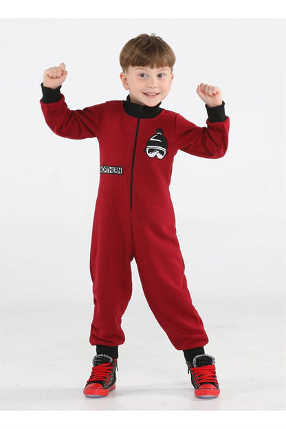 Claret Red Boy's Space Jumpsuit