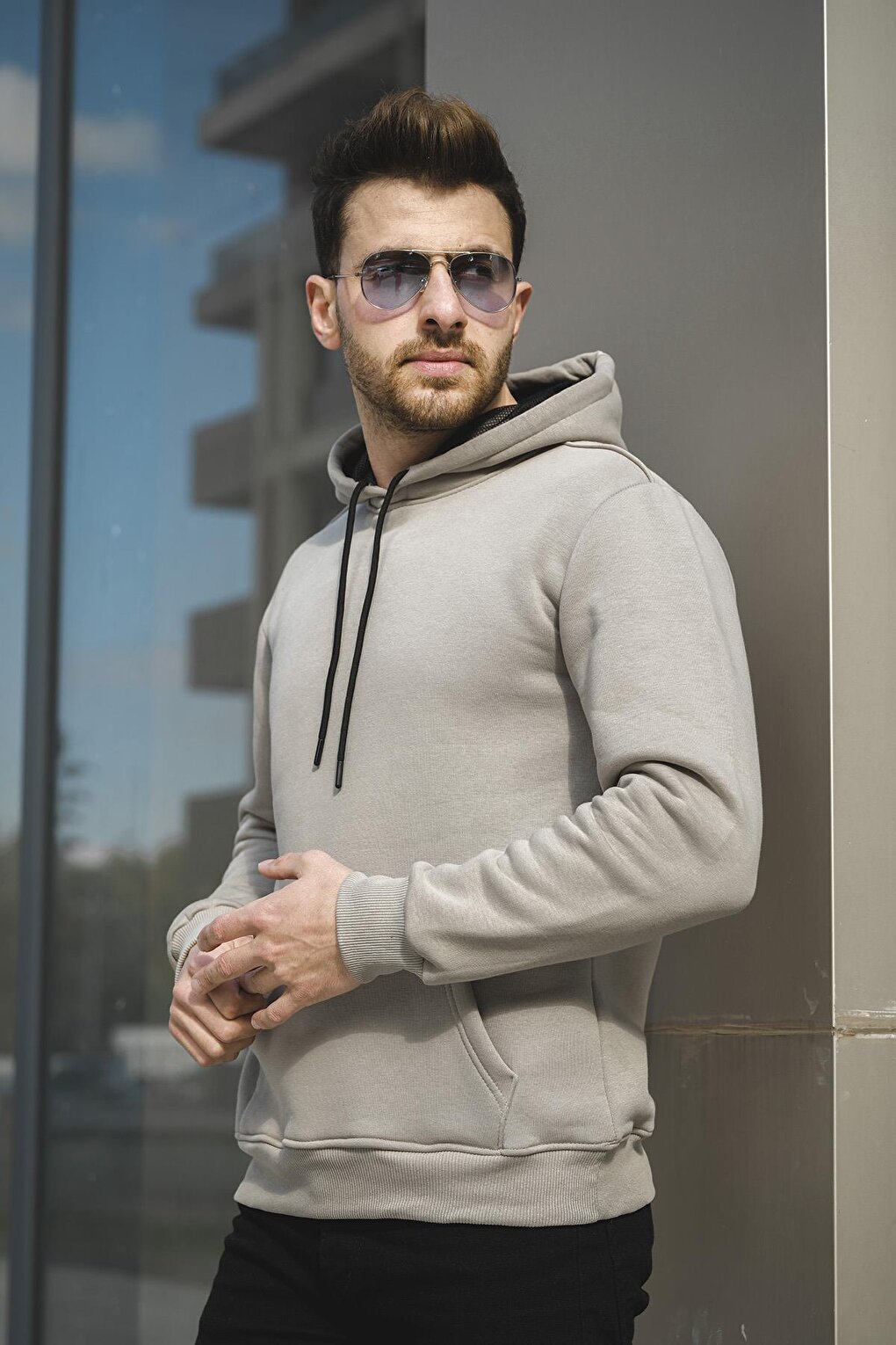 Janvier Three Thread Rose Gold Fitted Hooded Basic Men's Sweatshirt