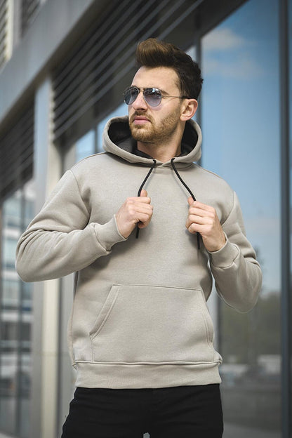 Janvier Three Thread Rose Gold Fitted Hooded Basic Men's Sweatshirt