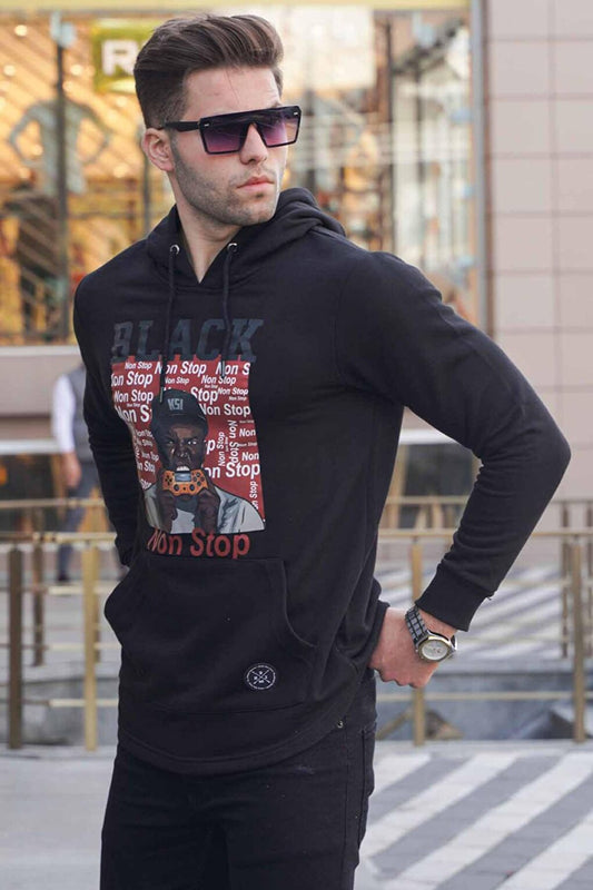 Hooded Printed Sweatshirt Black 2779