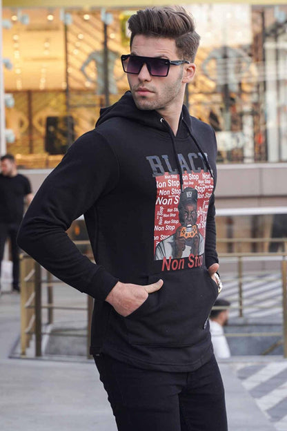 Hooded Printed Sweatshirt Black 2779