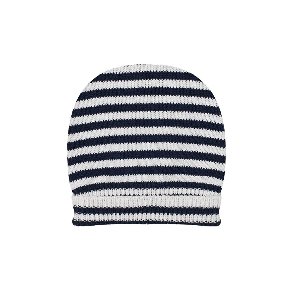 Navy Blue and White Striped Knitwear Kids Beanie