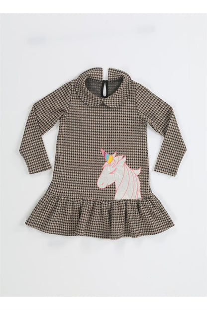 Unicorn Plaid Ruffle Girls Dress