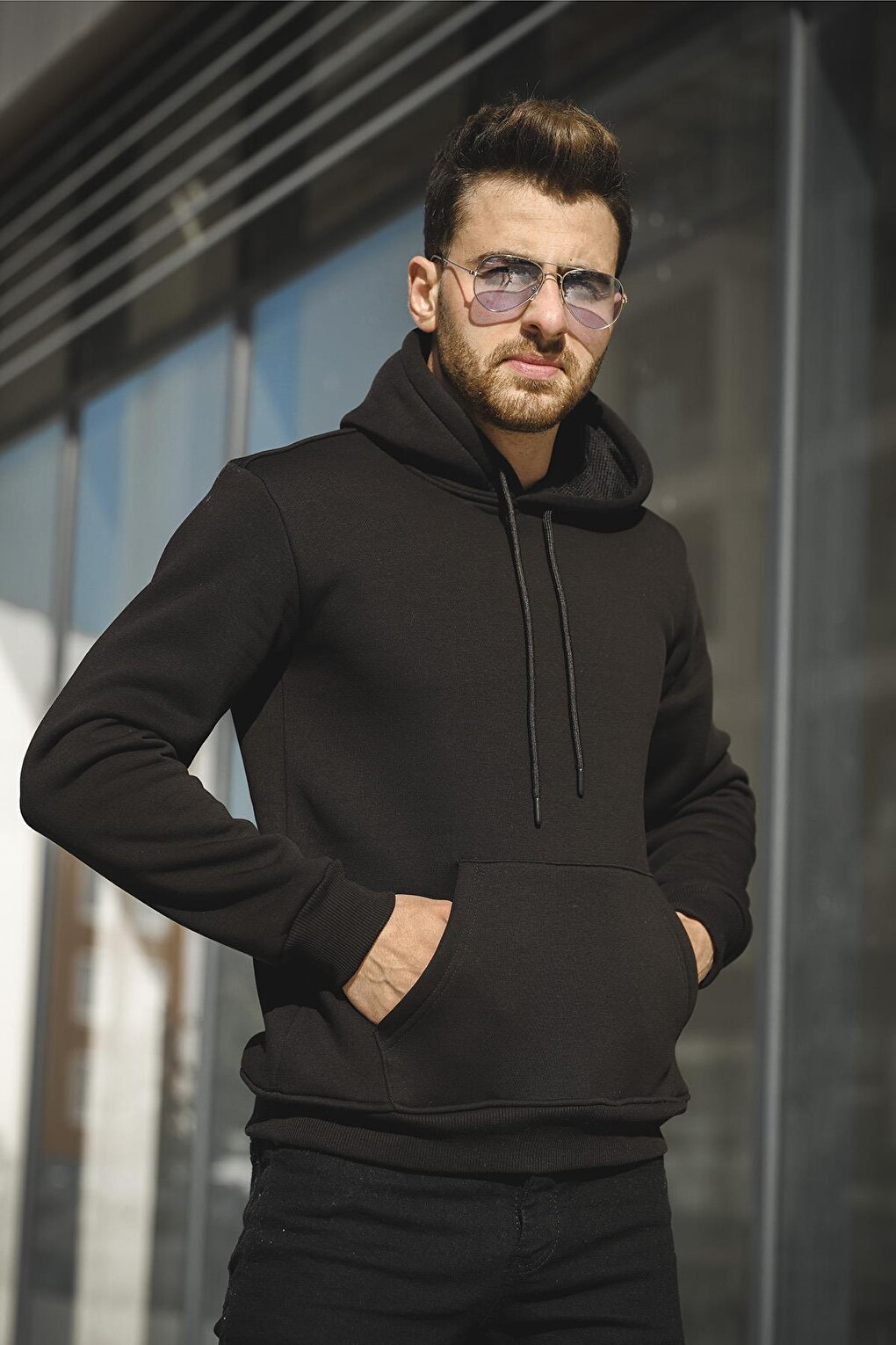 Janvier Three Thread Rose Gold Fitted Hooded Basic Men's Sweatshirt