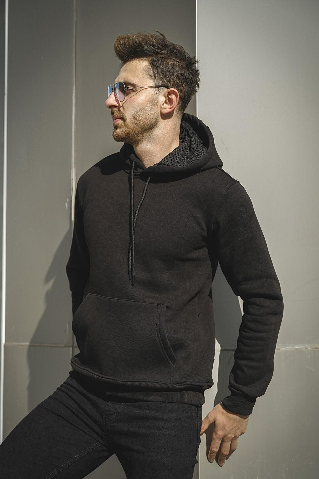 Janvier Three Thread Rose Gold Fitted Hooded Basic Men's Sweatshirt