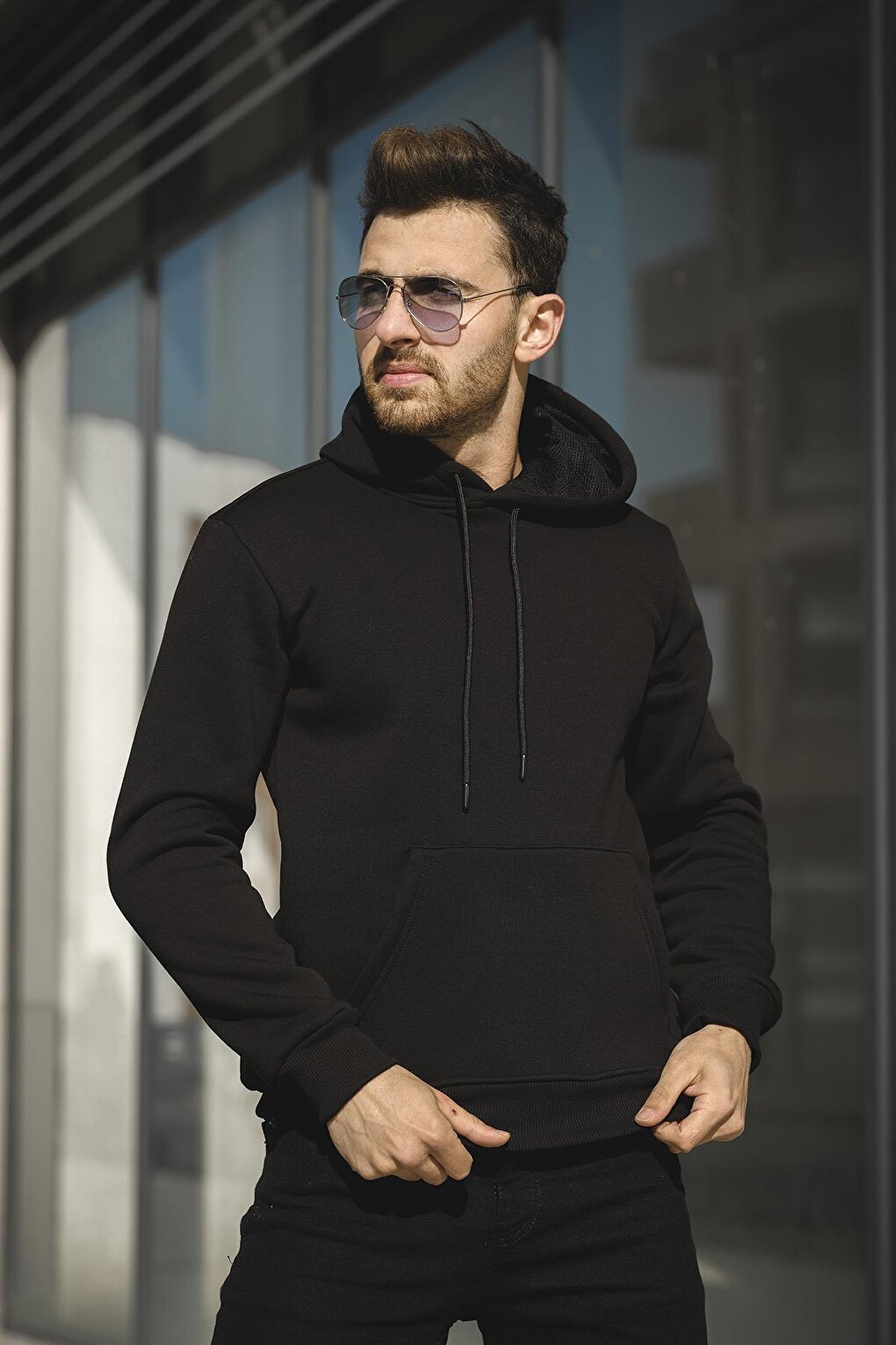 Janvier Three Thread Rose Gold Fitted Hooded Basic Men's Sweatshirt