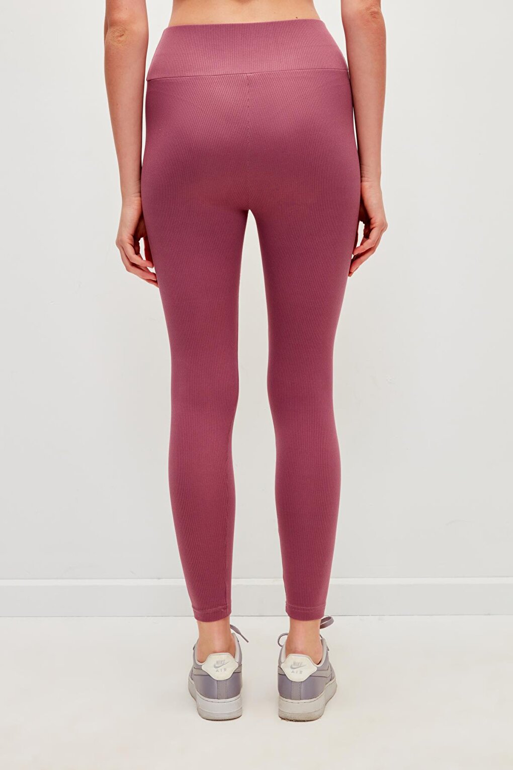 Solid Color Tights with Ribbed Outside and Raised Inside - Dusty Rose